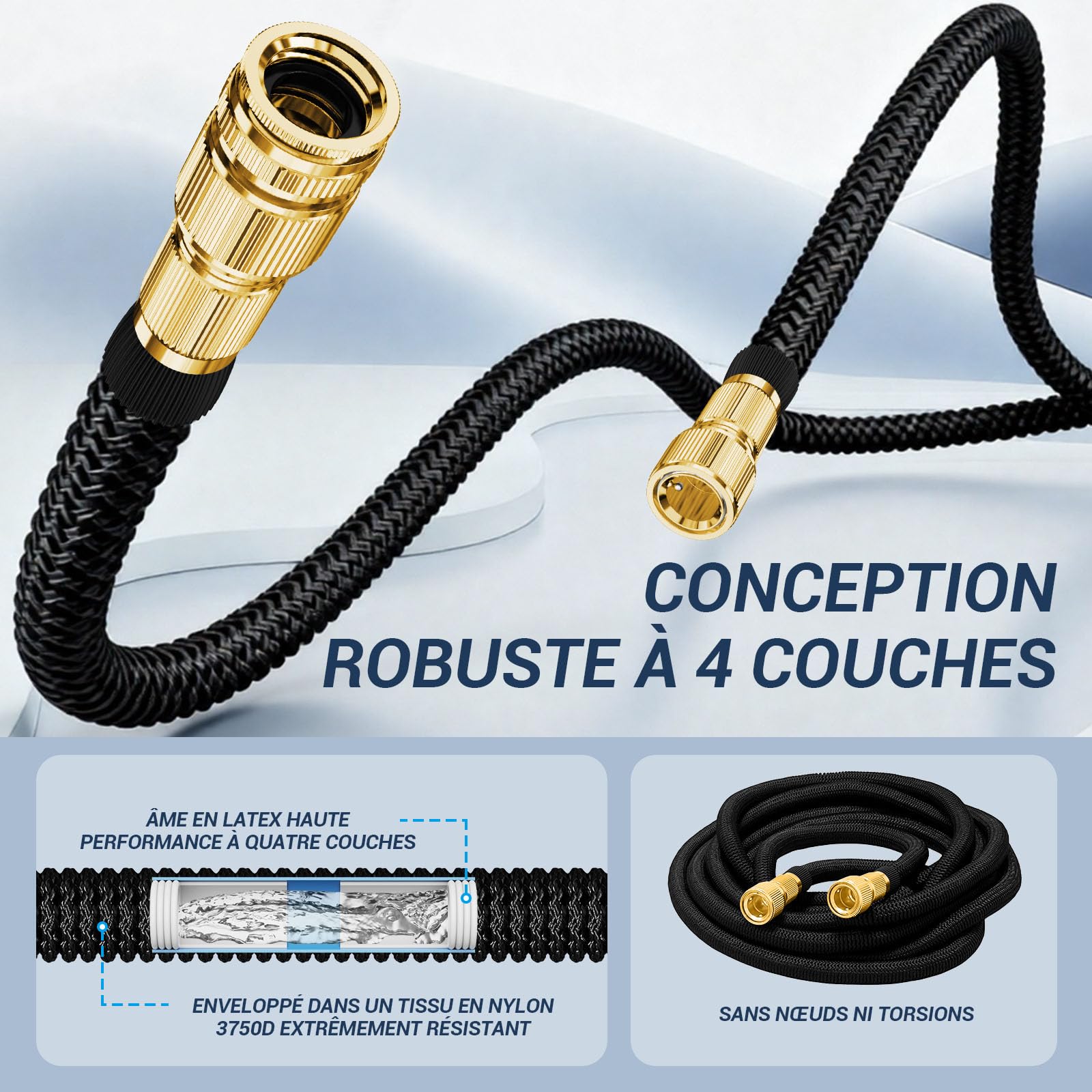 Tuyau Arrosage Extensible 30M - Tuyau D'Arrosage Flexible avec Pistolet à 10 Modes, Raccords Métalliques 1/2" et 3/4" pour Jardin, Lavage Voiture, Nettoyage