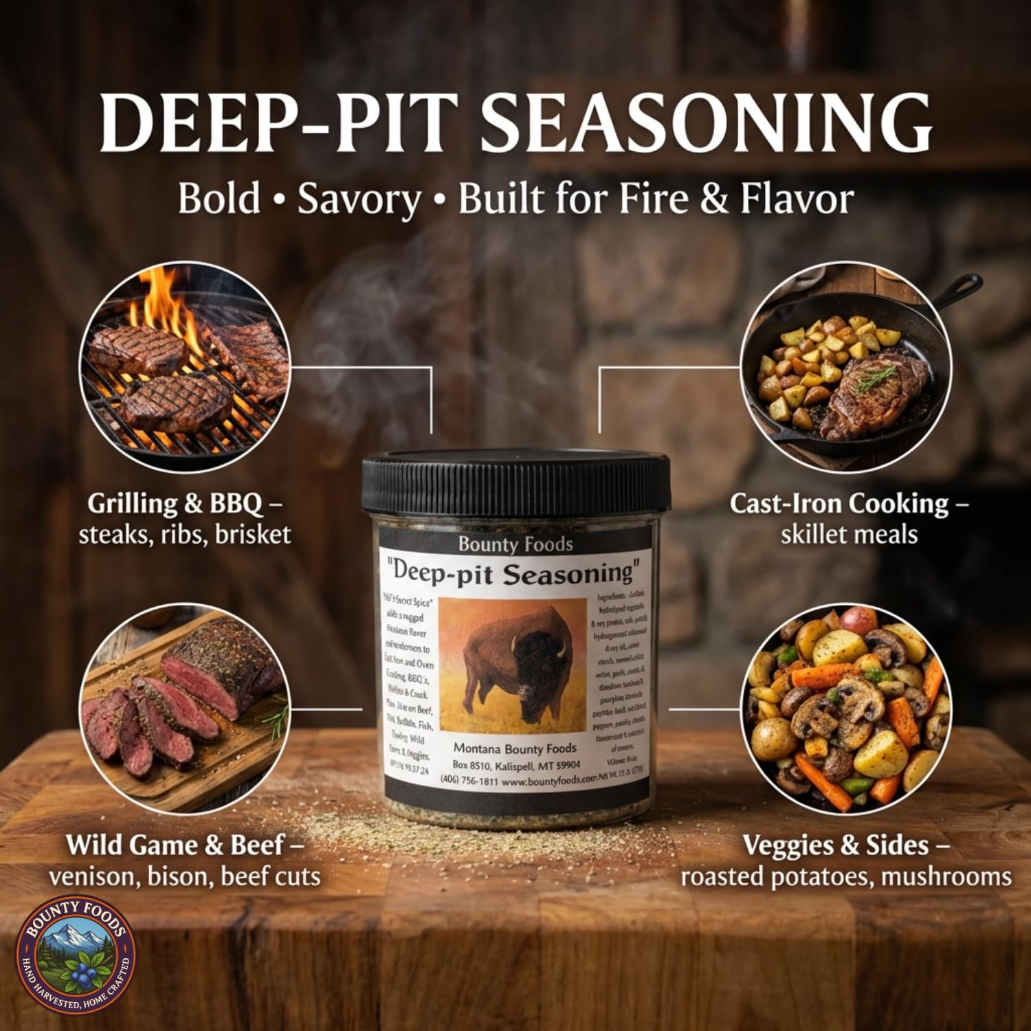 Montana Original Western Rub Seasoning - Deep Pit Gourmet 32 oz Jar - Bounty Foods Bring Out Natural Flavors of Meat - Buffalo - Pork - Beef - Fish - Chicken & Poultry - Grilling - Be a BBQ Pitmaster