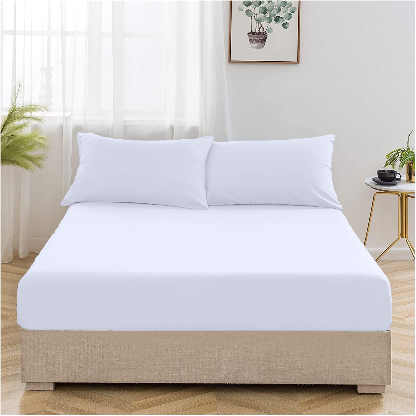 Danny Textiles 400 Thread Count 100% Egyptian Cotton 25CM Fitted Sheet Set with 2 x Matching Pillowcases, Super Soft Premium Quality, Washable Fitted Bed Sheets Set (White, Double)