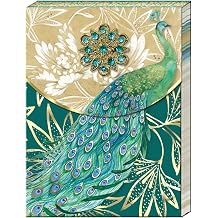 Punch Studio Flip-Top Notepad For Daily Notes or Notes on-the-go, with Magnetic Closure, Brooch Embellishment, Gold-Foil Accents & 75 Illustrated Sheets, 5" x 3.75" - Emerald Peacock 44667