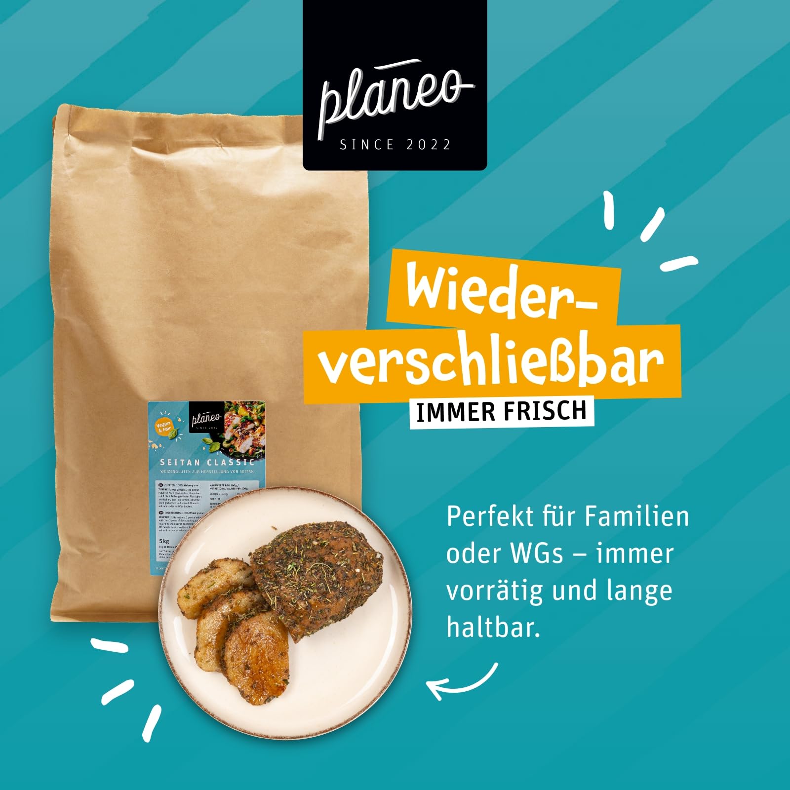 Planeo Seitan Classic 5kg - veganer Fleischersatz, proteinreich, produziert in Deutschland, vielseitig verwendbar, Weizengluten
