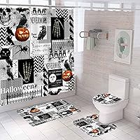 Vista 28 de 4PCS Halloween Shower Curtain Sets with Rugs, Bloody Handprint Shower Curtain, Waterproof Fabric White Shower Curtain, Gothic Spooky Scary Bloody