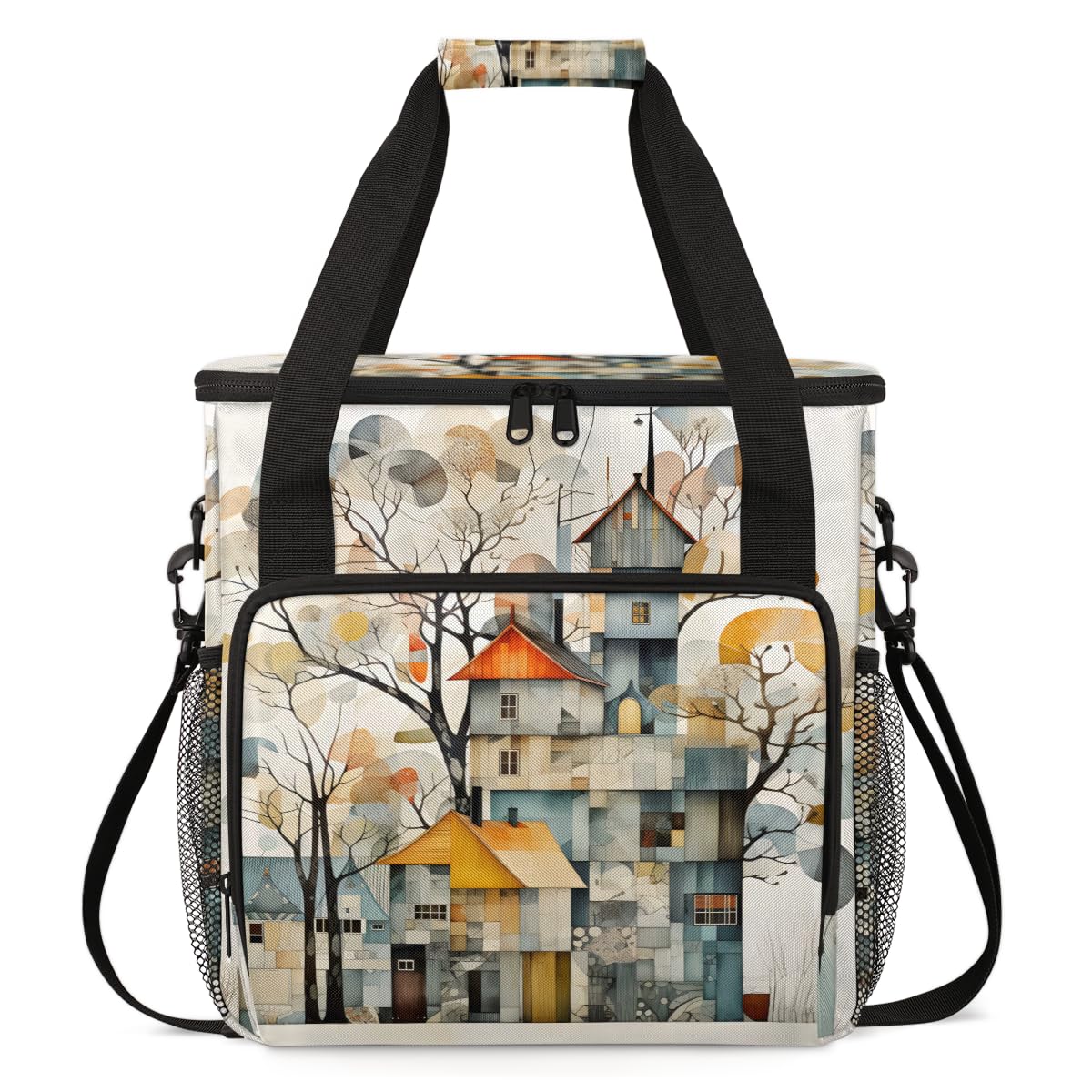 Colorful Castle Coffee Maker Carrying Bag, Watercolor Castle Travel Storage Bag Compatible with K-Mini or K-Mini Plus, Single Serve Coffee Brewer Carrying Case with Multiple Pockets & Shoulder Strap