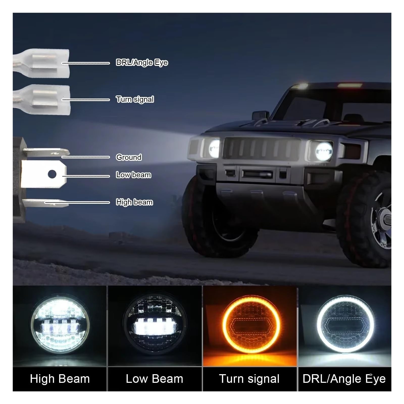 Faro anteriore Per Jeep Per Wrangler 2 Pezzi 7 Pollici LED Faro Rotondo DRL Rotondo 7 '' Luce Per Auto Con Occhio Di Angelo Giallo E Bianco