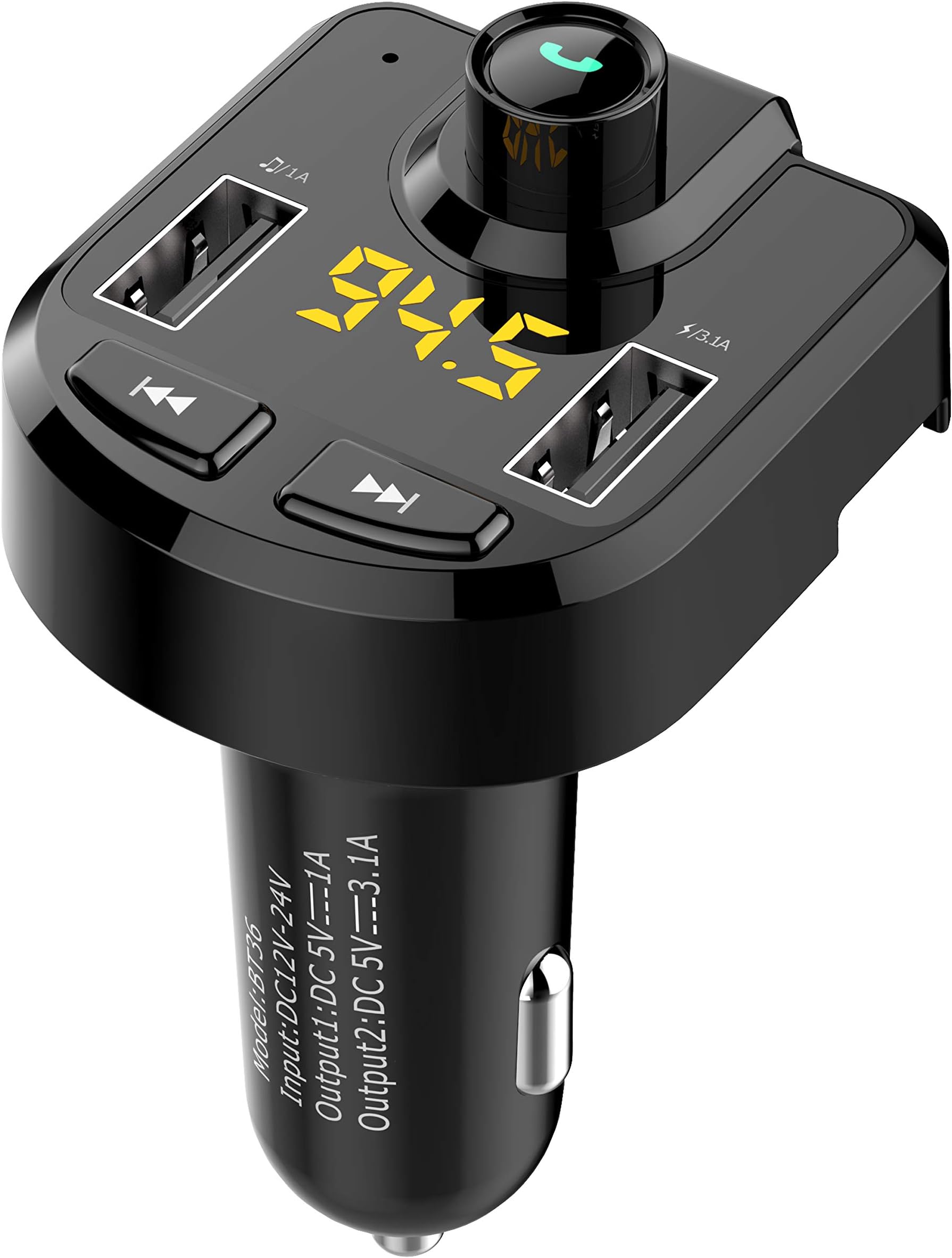 Bluetooth FM Transmitter for car, Wireless FM Transmitter Radio Receiver Adapter Car Kit,with Dual USB Car Charging Ports,Hands Free Calling,Music Player Support TF/SD Card, USB Disk
