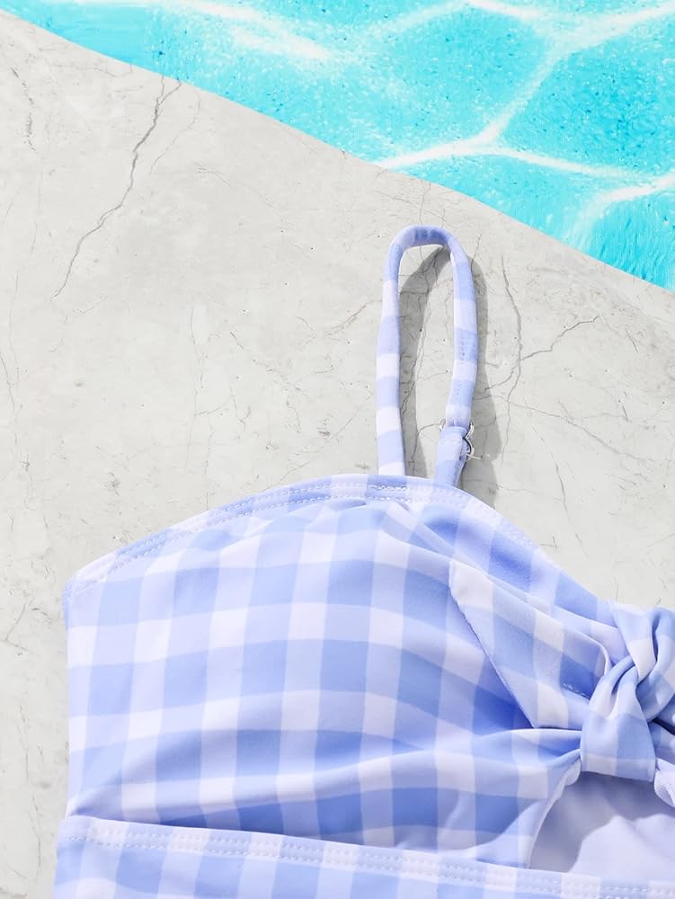 Amazon.com: Floerns Girl's Gingham Print Ruched Cut Out Knot