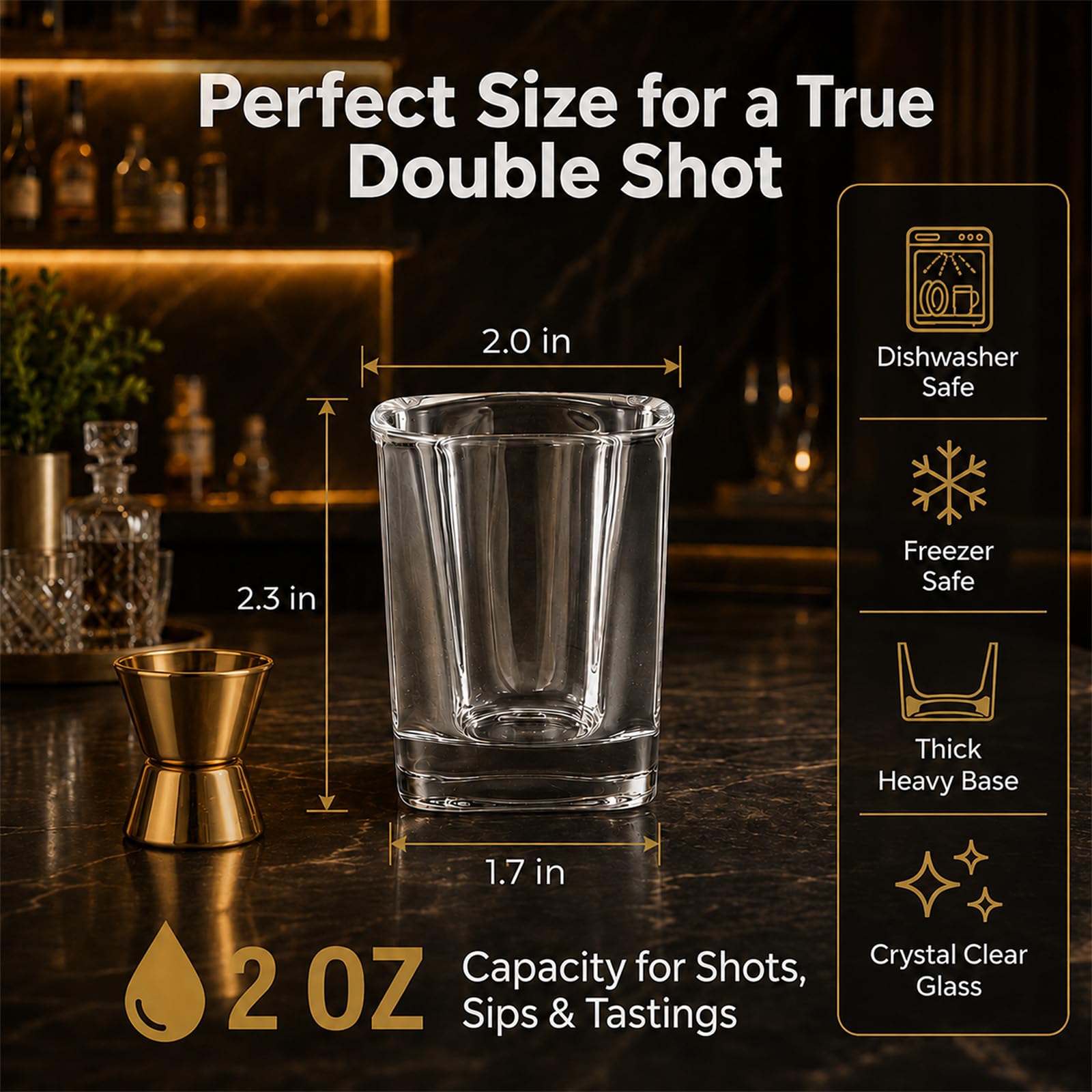RUCKAE Juego de 12 vasos de chupito de base pesada, 2 onzas