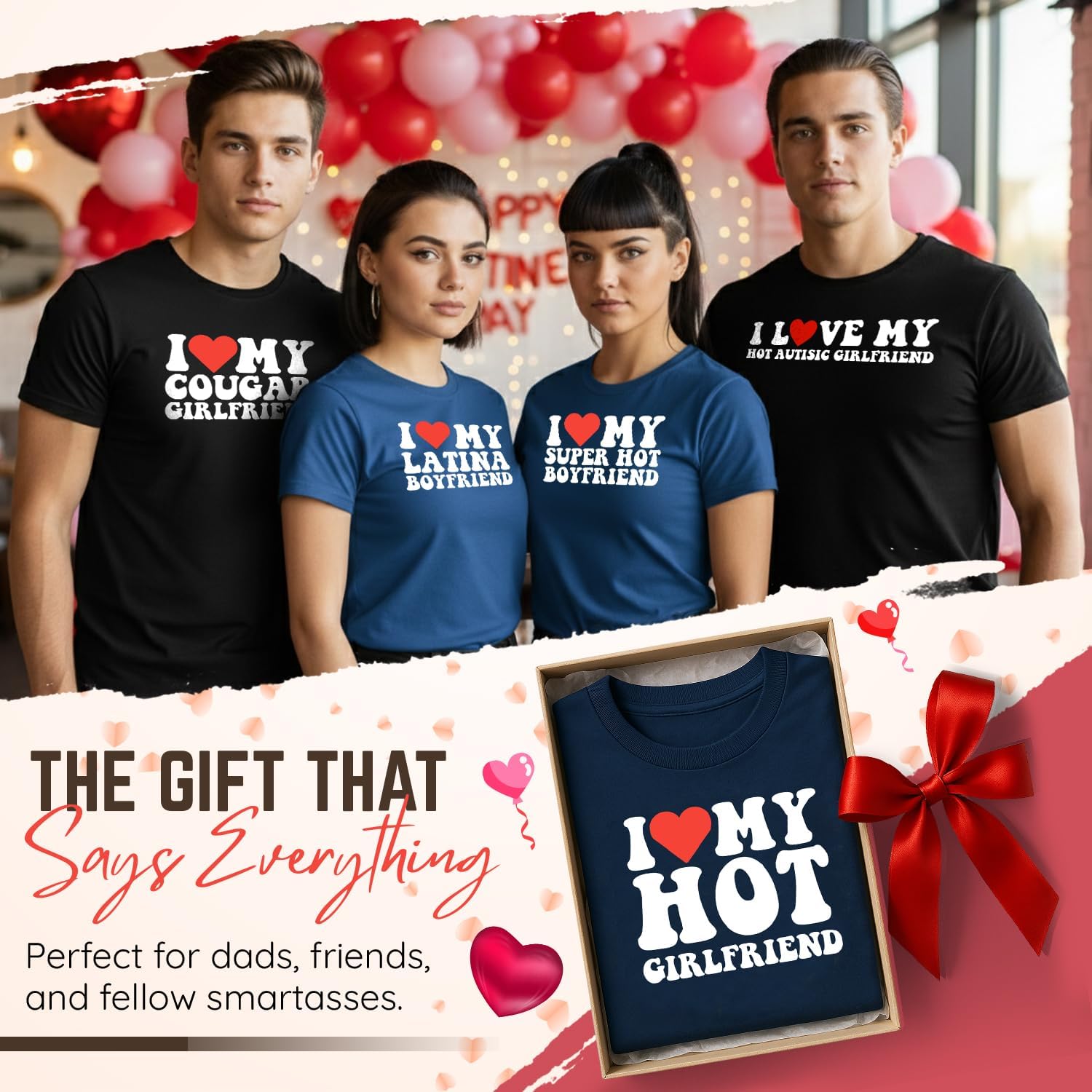 I Love My Girlfriend T Shirt for Men Heart Graphic T-Shirt Romantic Casual Novelty Valentine Tee Couples Clothing - Image 9