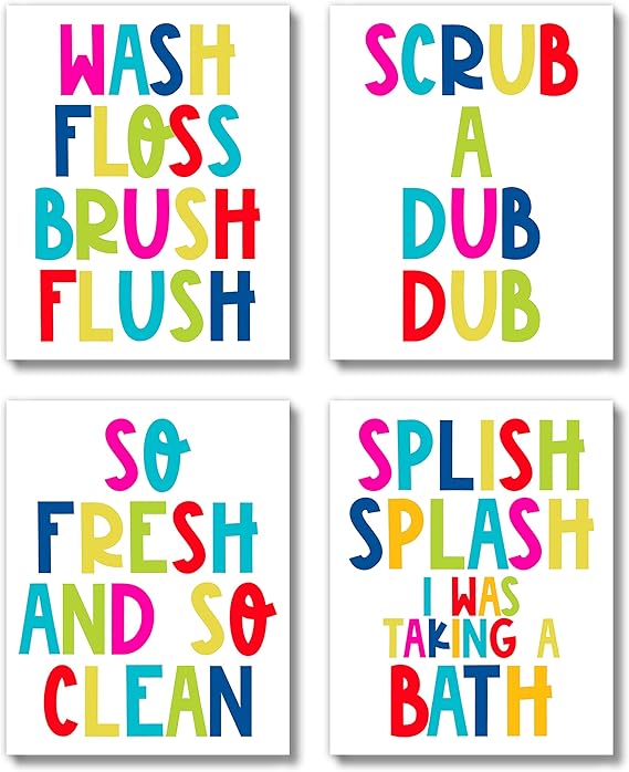 Brooke & Vine Nursery,Decoration,Wall Decorations,Wall Stickers Brooke & Vine Kids Bathroom Wall Decor Art Prints (UNFRAMED 8 x 10 Set of 3) Funny Colorful Quotes Children, Toddler, Baby Girl, Baby Boy, Classroom, Washroom, Restroom, Powder Room (Splish Splash)
