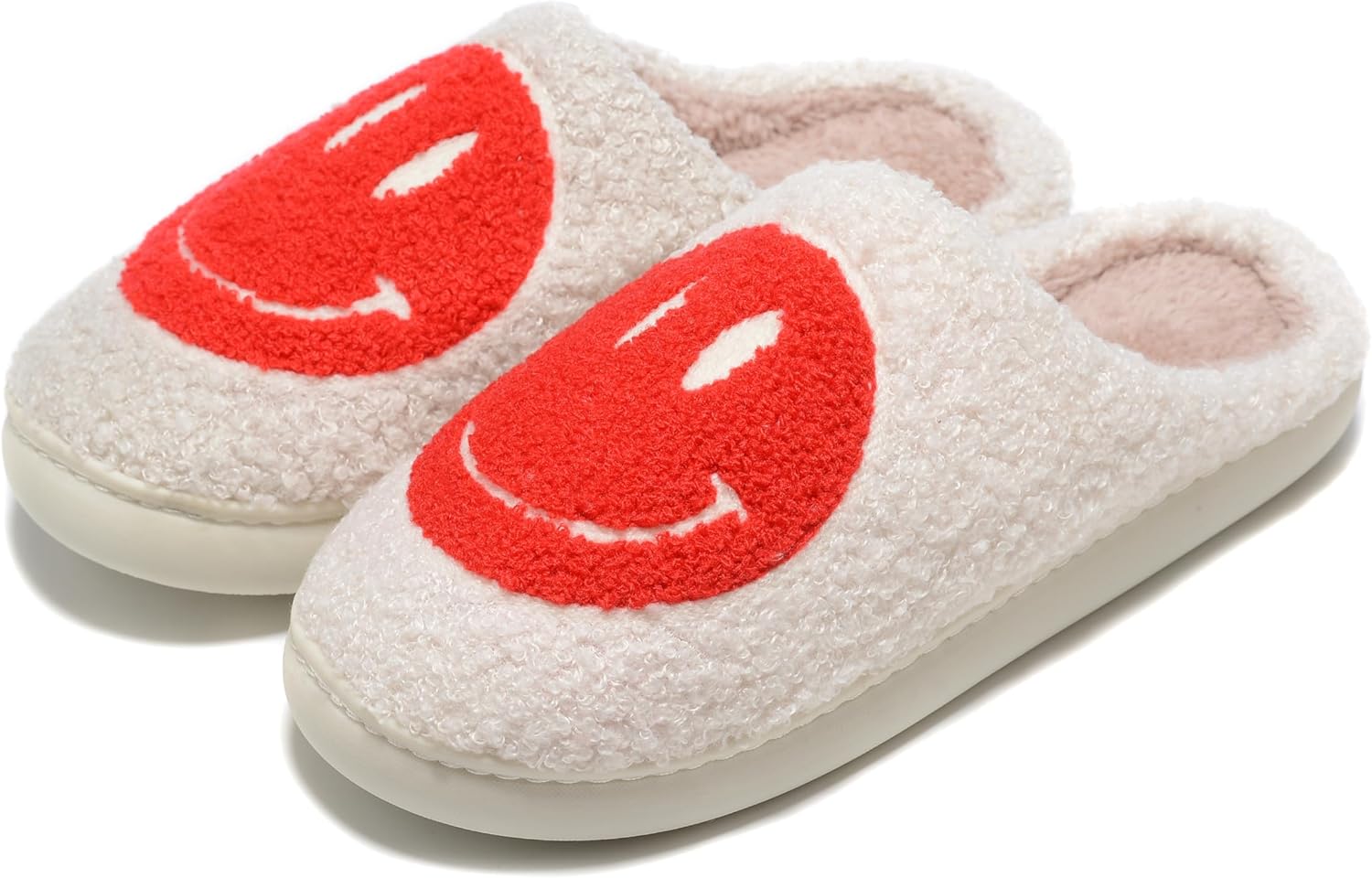 Retro Fuzzy Face Slippers for Women Men, Retro Soft Fluffy Warm Home Non-Slip Couple Style Casual Smile Face Slippers Indoor Outdoor Anti-Skid Warm Cozy Foam Slide Fuzzy Slides with Soft Memory Foam