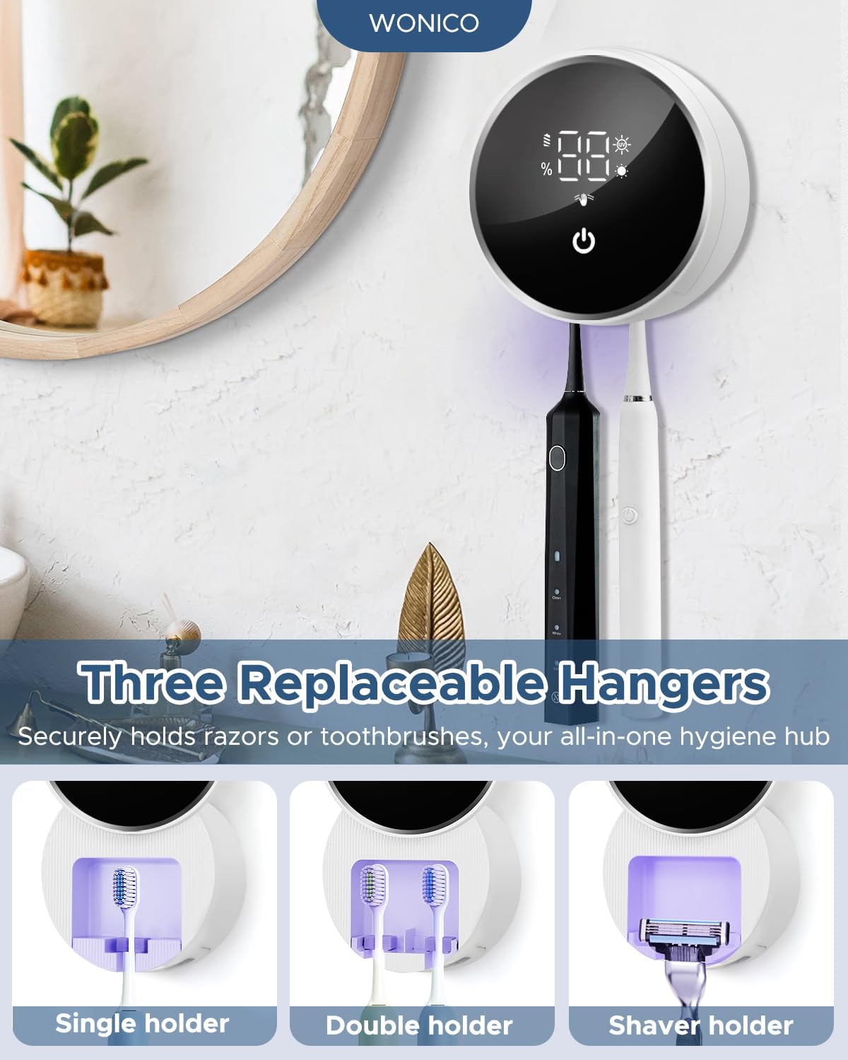 Interchangeable hangers for toothbrushes and razors