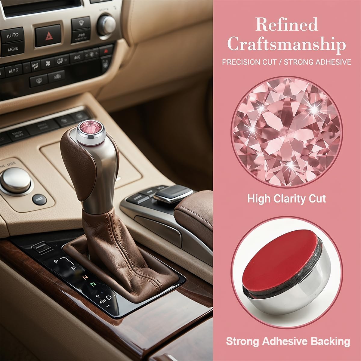 Craedli 6PCS Bling Rhinestone Stickers Car Decals Round Emblem Badge, Pink image 3