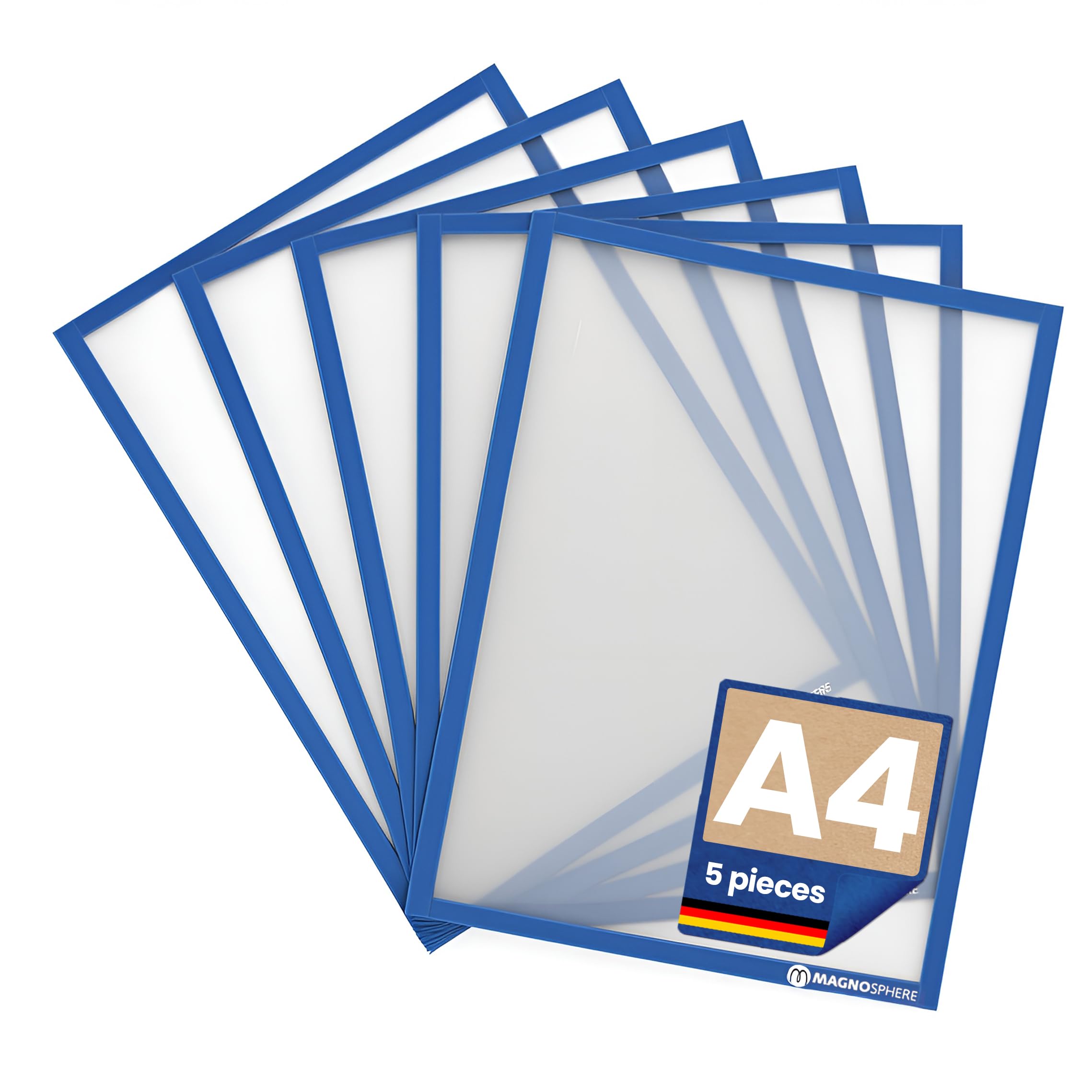 5 x Magnettasche A4 Sichttasche Einstecktasche Infotasche Blatthalter magnetisch Inforahmen Angebotsschilder Arbeitsschutzvorschriften Aushänge Brandschutzinfos (blau)