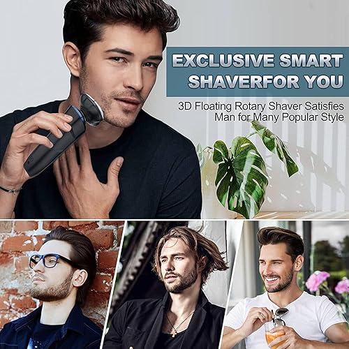 Miniatura 7 de Viatia Maquinilla de afeitar eléctrica para hombres, afeitadora eléctrica inalámbrica recargable 3D rotativa para hombres, afeitadora húmeda y seca,