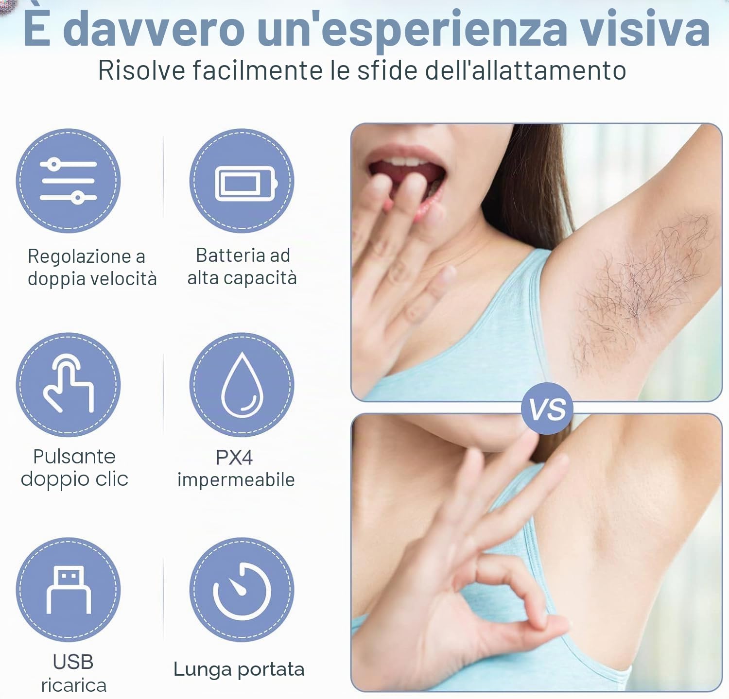 Epilatore Elettrico Wireless 5 in 1 per Donna, per Gambe e Corpo, Bagnato e Secco, con Rasoio, Esfoliante, Pulizia e Massaggi