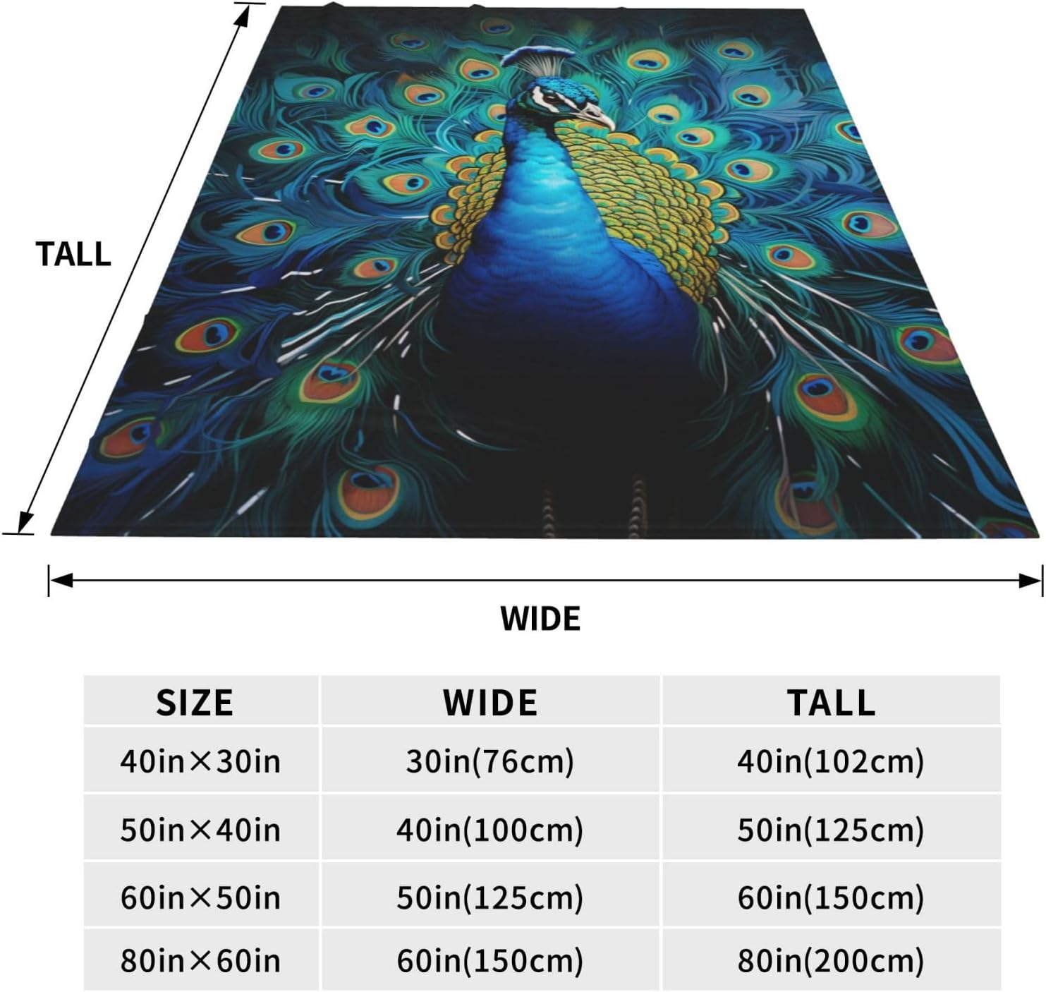 Peacock Feathers Blanket Gifts for Girls Women Men Decor for Home Bedroom Living Room Sofa Office Car, Soft Cozy Fuzzy Lightweight Throw Plush Blankets Green All Season 50"x60"