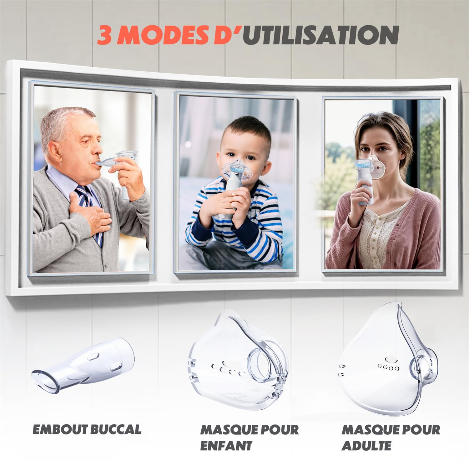 Nebulisateur pour Adultes, Nebulisateur Portable Rechargeable pour Adultes et Enfants, Inhalateur Silencieux pour Enfants avec 2 Masques et Embout Buccal, pour Usage Domestique et en Voyage