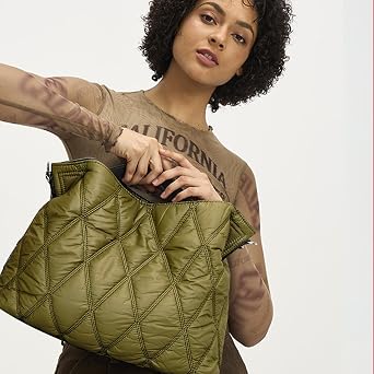 Puffer Tote Bag Puffer Tote Bag for Women, Large Capacity Quilted for Women, Soft Plaid Puffy, Trendy Purse with Adjustable Shoulder Strap
