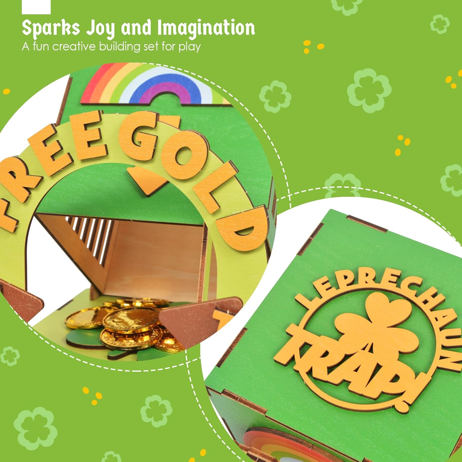 Pivsem St Patricks Day Wooden Leprechaun Trap Kit for Kids, DIY St Patricks Day Crafts Leprechaun Trap Supplies for Class