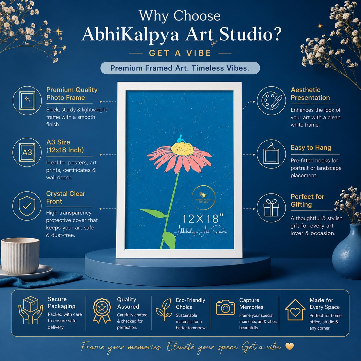 AbhiKalpya Art Studio A3 Size Photo Frame For Document, Photo, Quote,Certificate Wall Hanging Picture Frame For Home and Office Wall Decoration,Size Medium 12x18 inch, White (4) 4