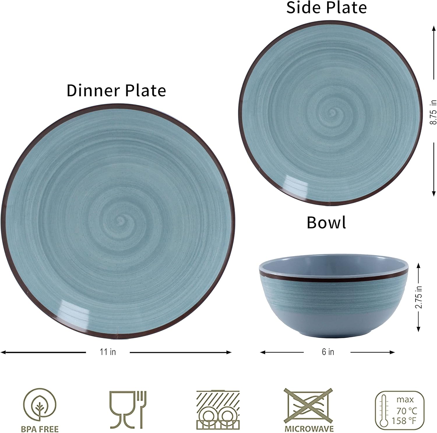 Melamine Dinnerware Set for 4, 12Pcs Dinnerware Sets, Mint Blue Plates And Bowls Sets Morden Dish Set Dishwasher Safe BPA Free(Green)