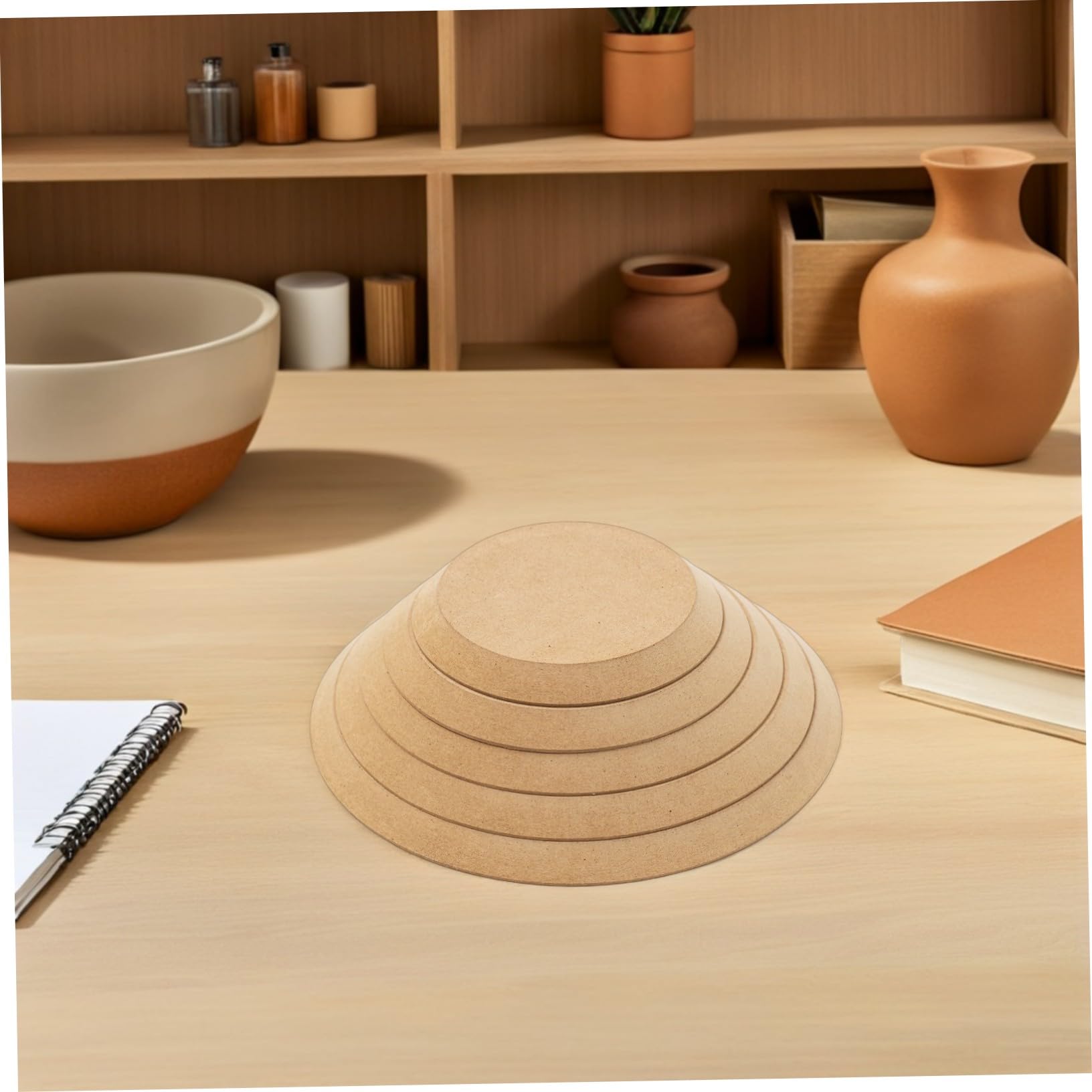 Moules à Poterie Ronds en Bois 5 Pièces pour Modelage Argile Empilables Démoulage Facilité Loisirs Créatifs Céramique Artistique Artisanat