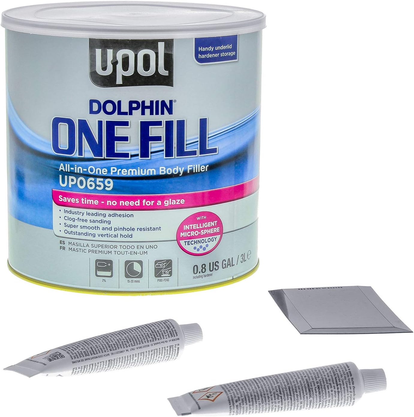 U-POL Dolphin One-Fill Premium Body Filler Gallon - Superior Adhesion, Easy Sanding, Vertical Hold for Auto Repairs