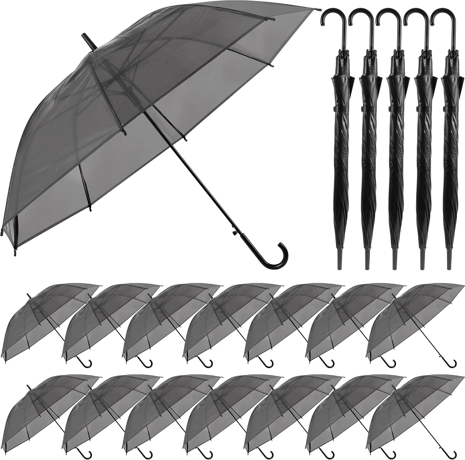20 Pack Clear Black Umbrella for Wedding, Auto Open Umbrella Set