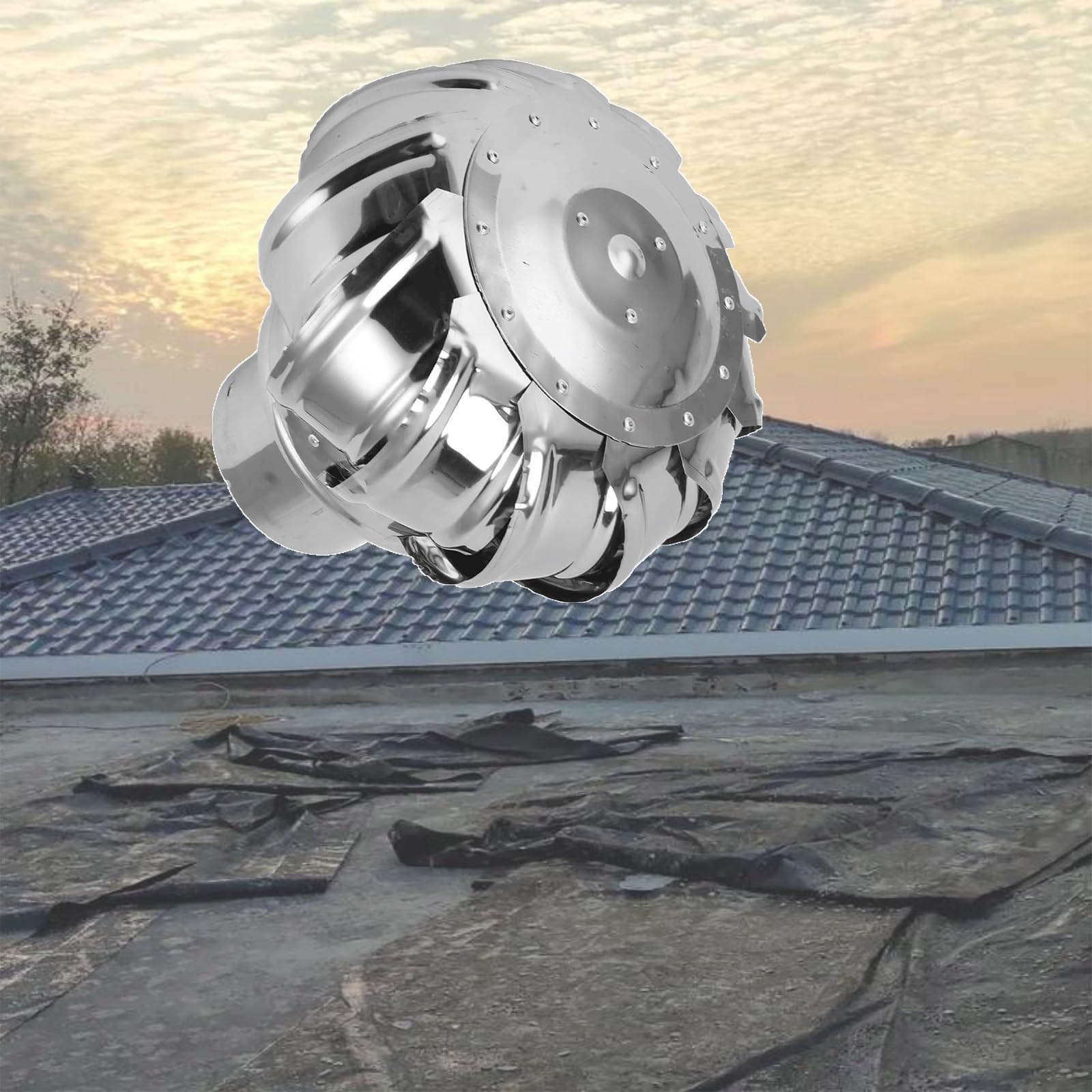 SDCFFC 450mm/18in, 304 Stainless Steel Exhaust Cap Roof Flue Vent, Mill Galvanized Steel Internally Braced Dual High Efficiency Attic Vent, Easy to Install