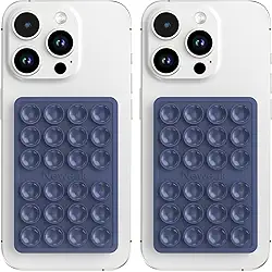 Pacote com 2 capas de telefone com sucção de silicone, suporte adesivo de silicone para iPhone e Android, aderência mãos livres para selfies e TikTok, presente para mulheres (azul escuro)