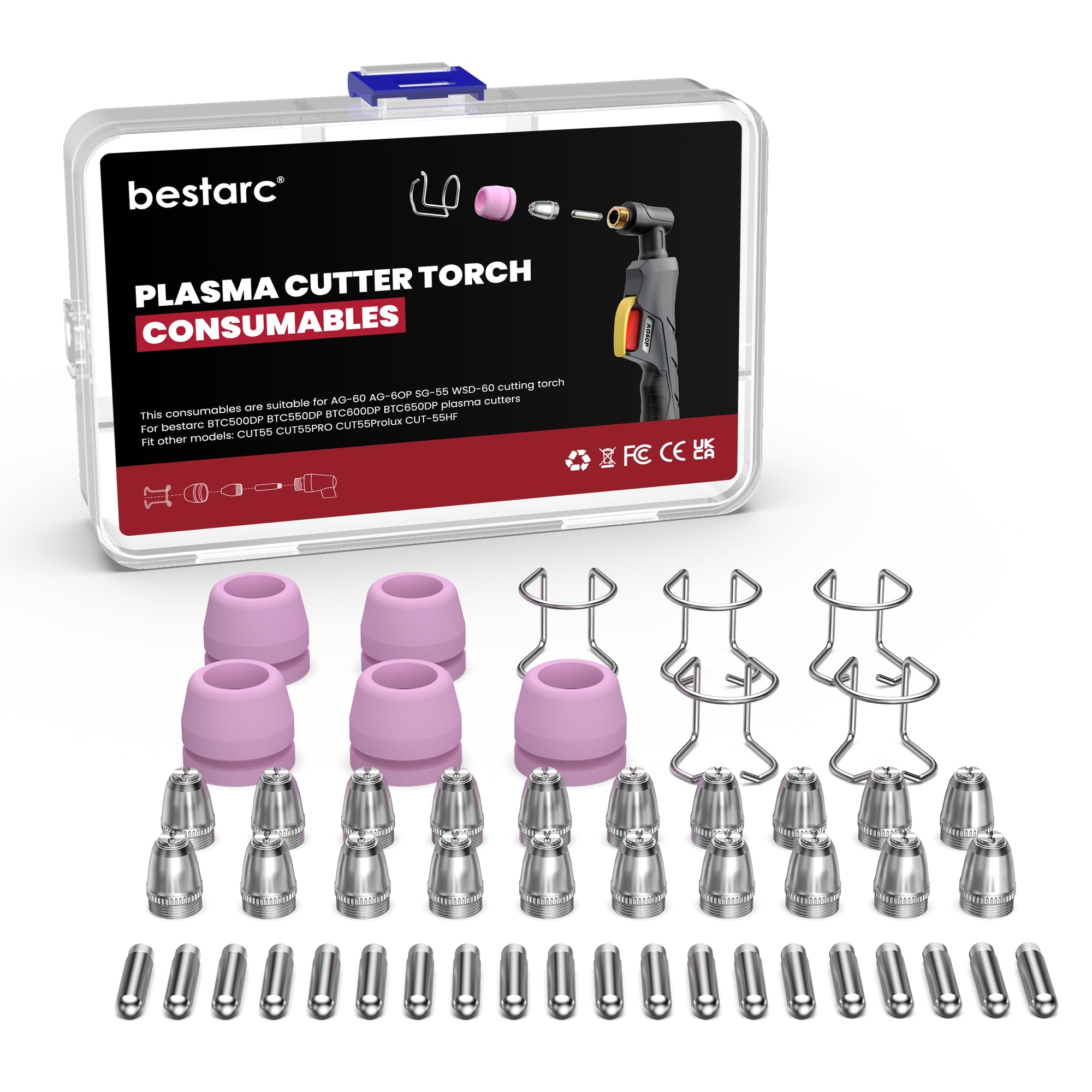Bestarc 50Pcs AG60P Plasma Cutter Consumables Kit, Tips &amp; Nozzles