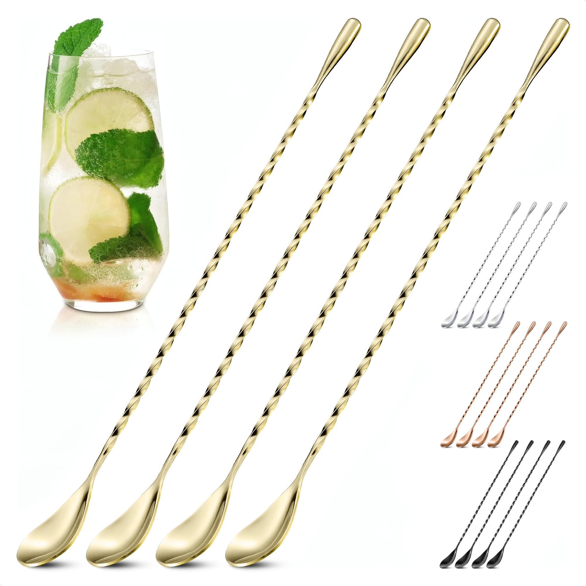 4 Pcs Bar Spoon Cocktail Mixing Spoon – 12'' Gold