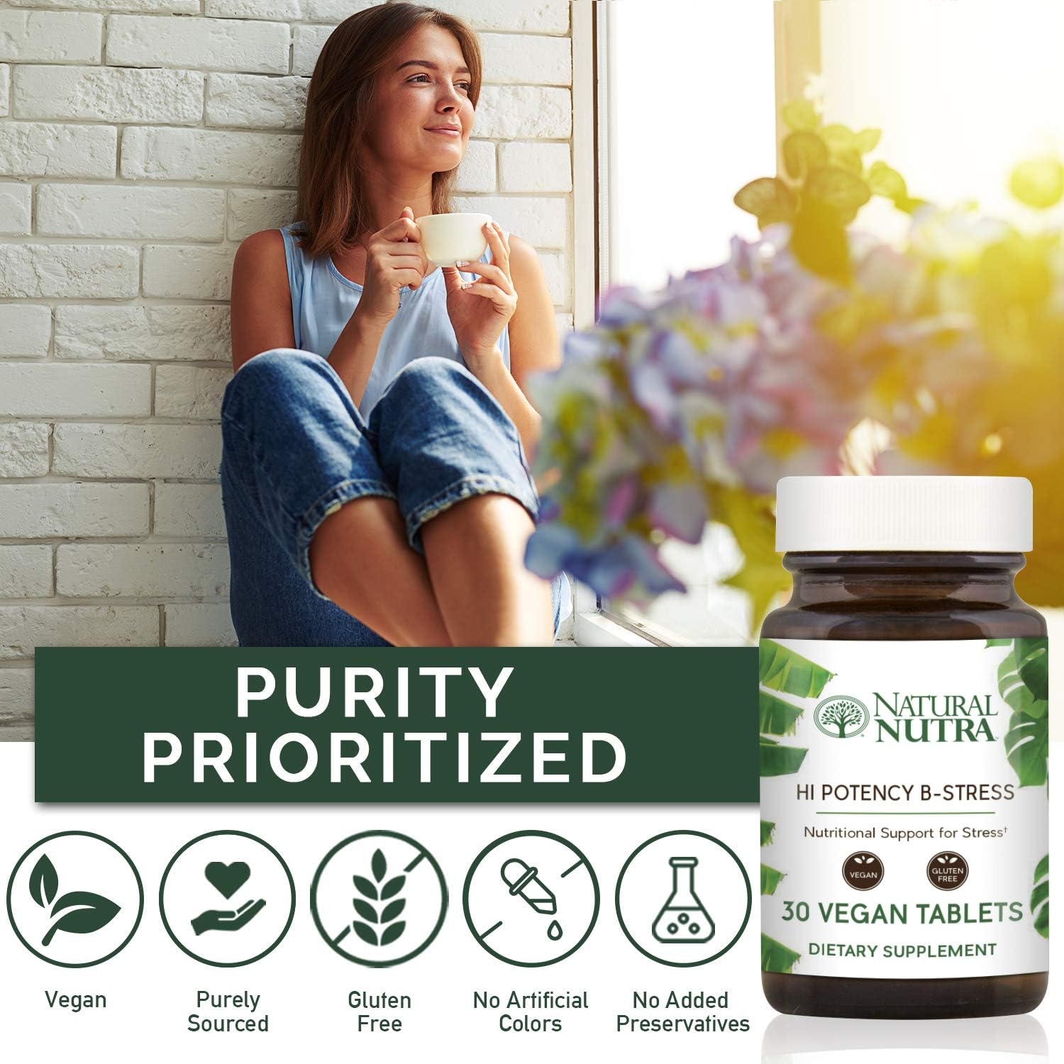 Natural Nutra Hi Potency B Stress Complex with Vitamin C Supplement, Cognitive Health, Migraine Relief, Ascorbic Acid, Thiamin, Riboflavin, Passion Flower and Valerian Root Extract, 30 Tablets : Health & Household
