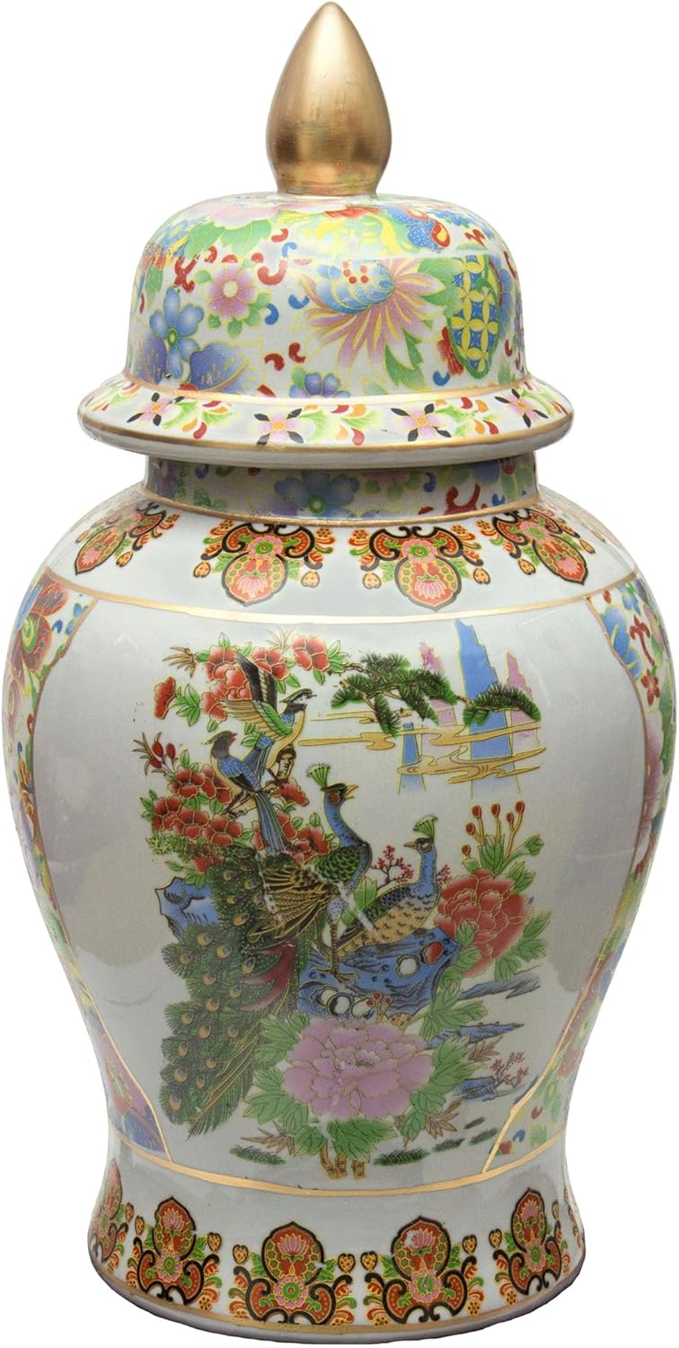 Red Lantern 18" Cherry Blossom Porcelain Temple Jar