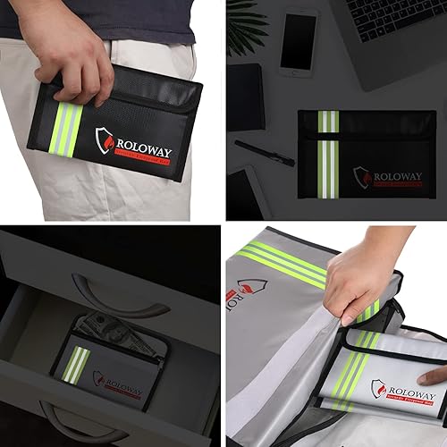Miniatura 6 de ROLOWAY Bolsa pequeña ignífuga (5 x 8 pulgadas) con tira reflectante, bolsa de dinero ignífuga para efectivo, objetos de valor, pasaporte, moneda y