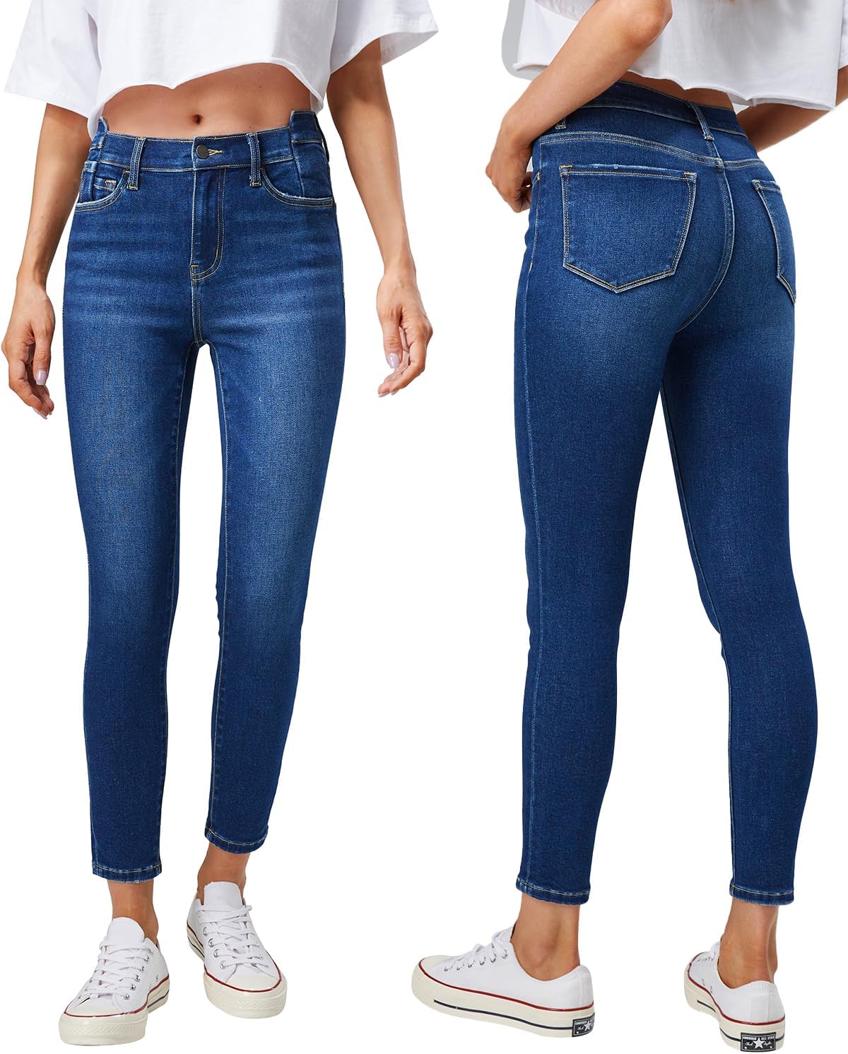 ONESO Women's High Waisted Skinny Jeans Stretchy Slim Fit Raw Hem Soft Juniors Jeans for Women with Pockets Comfy Denim Pants - Image 6