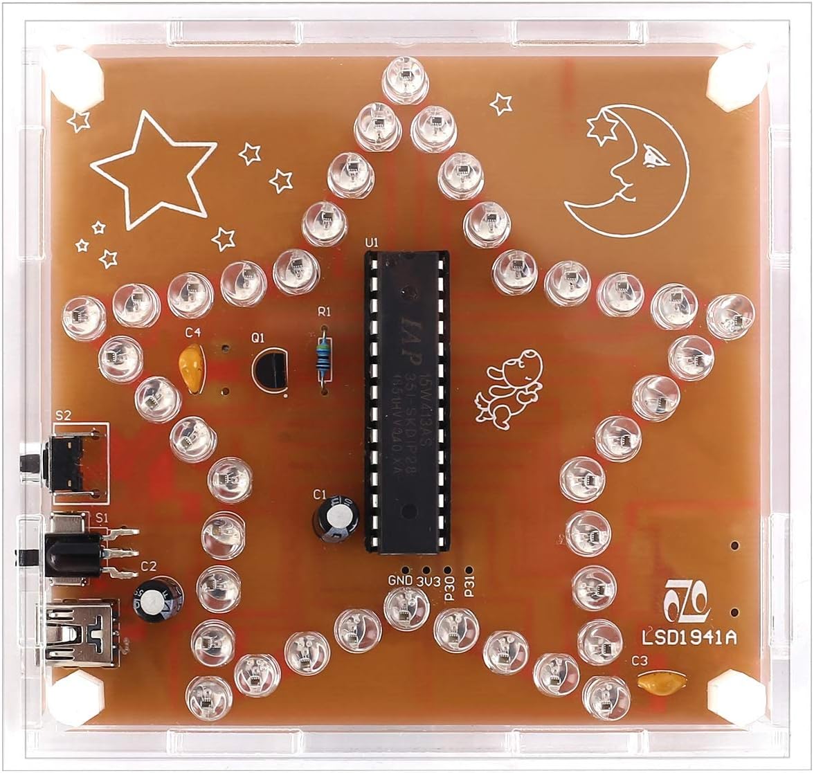 WHDTS RGB LED Flashing Light Pentagram WAV Music Player DIY Kit Colorful Five-Pointed Star Suite for Soldering Practice Learning