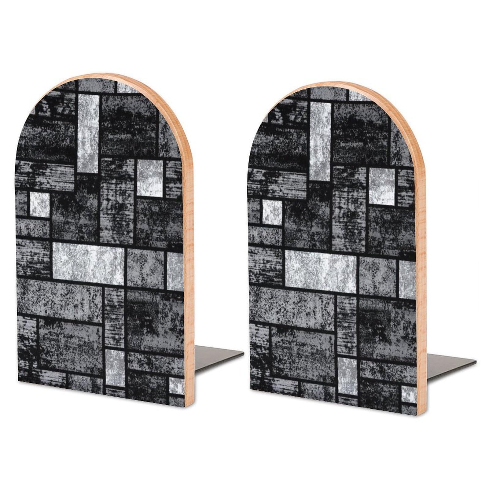 Abstract Gray Wood Bookend for Shelves 1 Pair