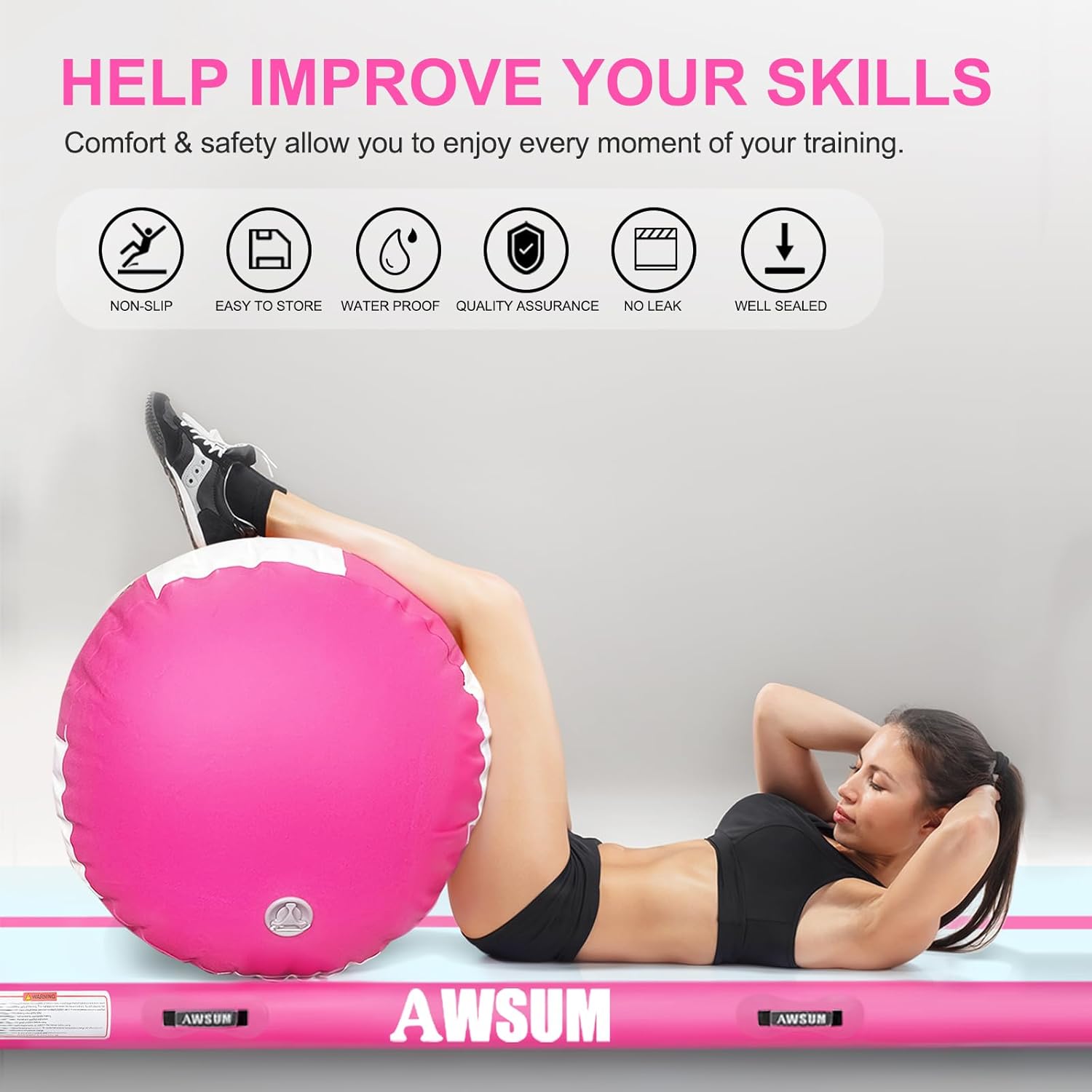 AWSUM Gymnastics Tumbling Equipment Barrel Inflatable Air Roller Thicken Octagon Mat Handspring Trainer for Cheerleading Training Home Use, Without Pump