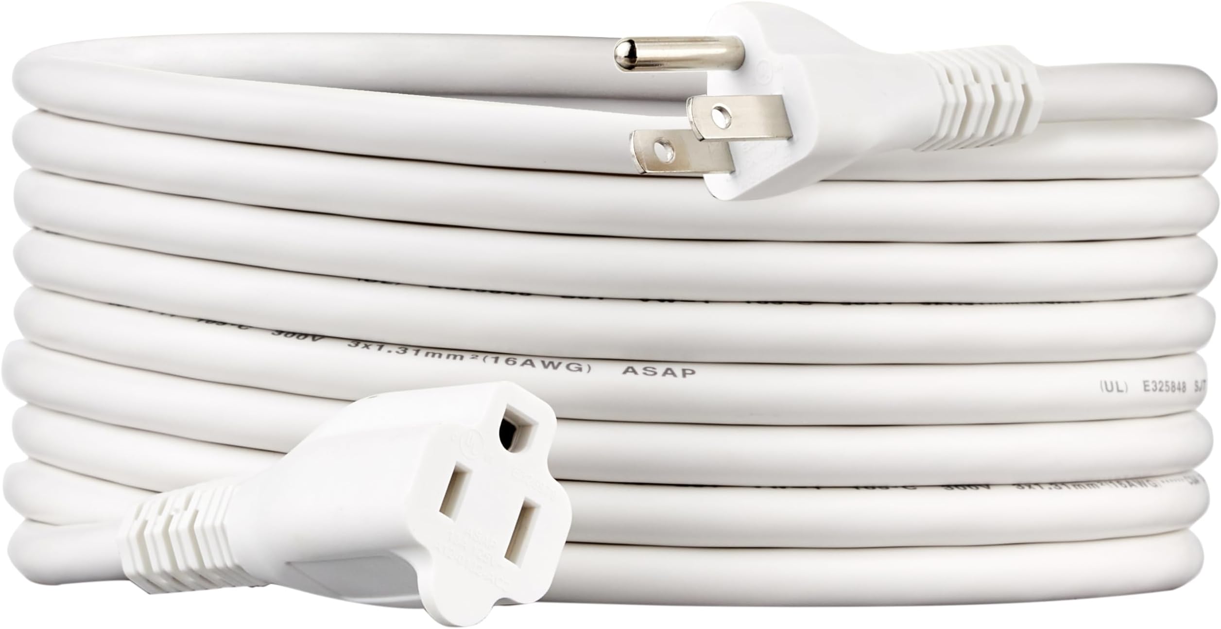 Amazon Basics Extension Cord, 15 Ft, 3 Prong Outlet Extender, Indoor Extension Cord, 13 Amps, 125V, White