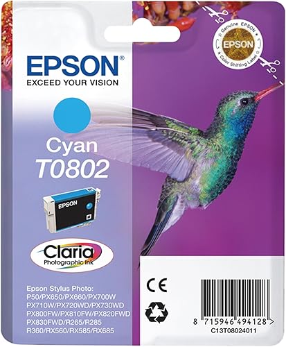 Epson Original T0802 Tinte Kolibri (Stylus Photo R265 R360 R285 RX585 RX685 PX70
