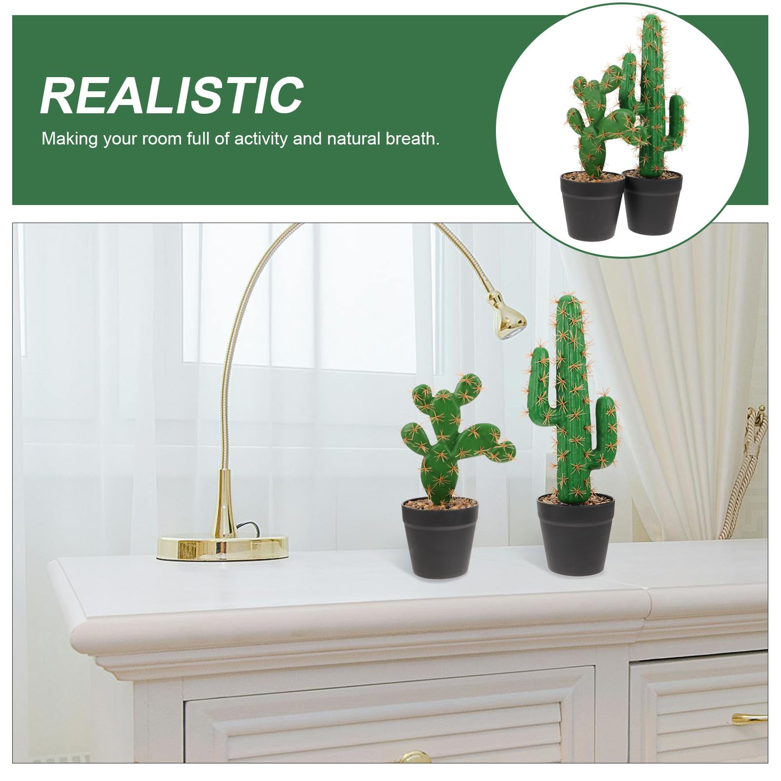 Générique 2 pièces Lot de Cactus Artificiels Pot Décoratif Figurines Succulentes Simulées Plantes sans Entretien pour Bureau Salon et Balcon