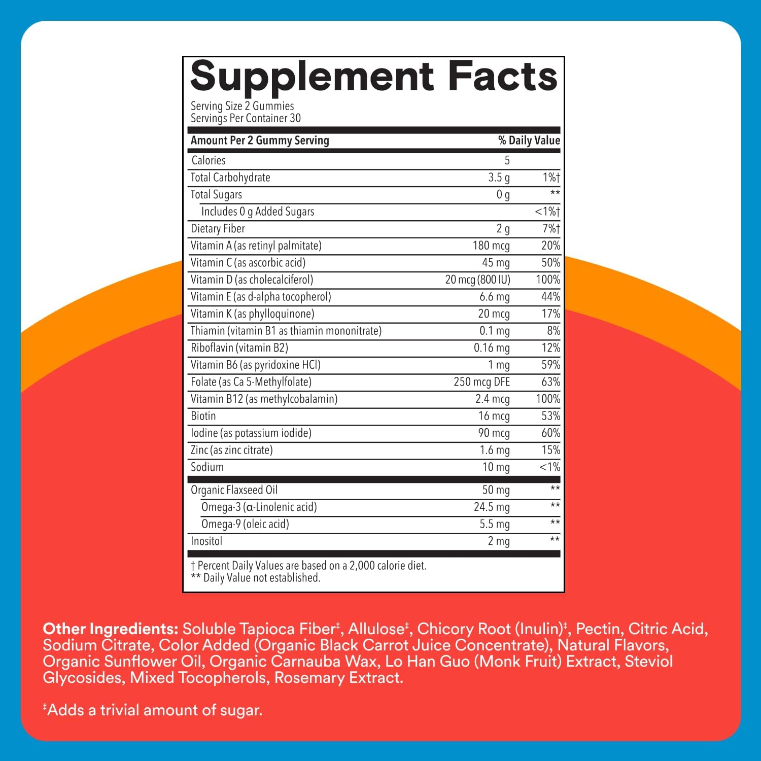 SmartyPants Kids Zero Sugar Multivitamin Gummies: Omega-3, Vitamins D, C, A, Plant-Based, Gluten Free, Strawberry Banana Flavor, 60 Count (30 Day Supply) - Image 4