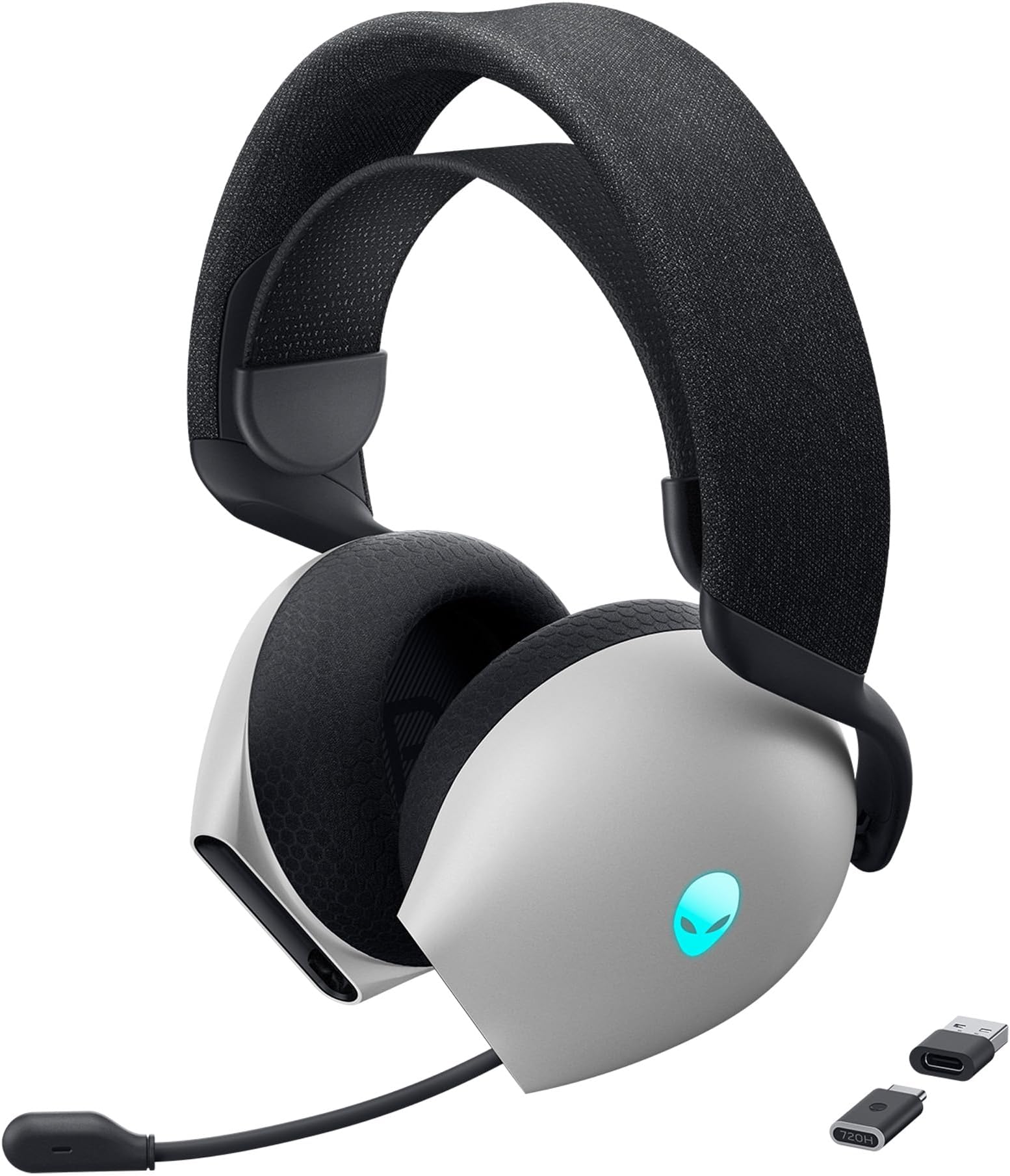 Alienware AW720H Dual-Mode Wireless Gaming Headset - Dolby Atmos Spatial Sound, Wireless 2.4 GHz, 3.5mm Connector Cable, in-line Controls, Integrated Microphone, Unidirectional - Lunar Light