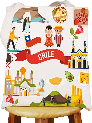 Miniatura 1 de WZMPA Chile Trip Canvas Tote Bag Chilean Vacation Gift Chile Travel Culture Shopping Grocery Bag Santiago De Chile Gift