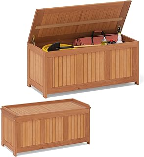RELAX4LIFE Gartenbox Holz, 220L Auflagenbox mit Deckel, bis 150 kg, Aufbewahrungsbox mit Stauraum, Sitzbank Kissenbox Outdoor Massivholz, Auflagentruhe Holztruhe für Garten Balkon Terrasse, Teakfarbe