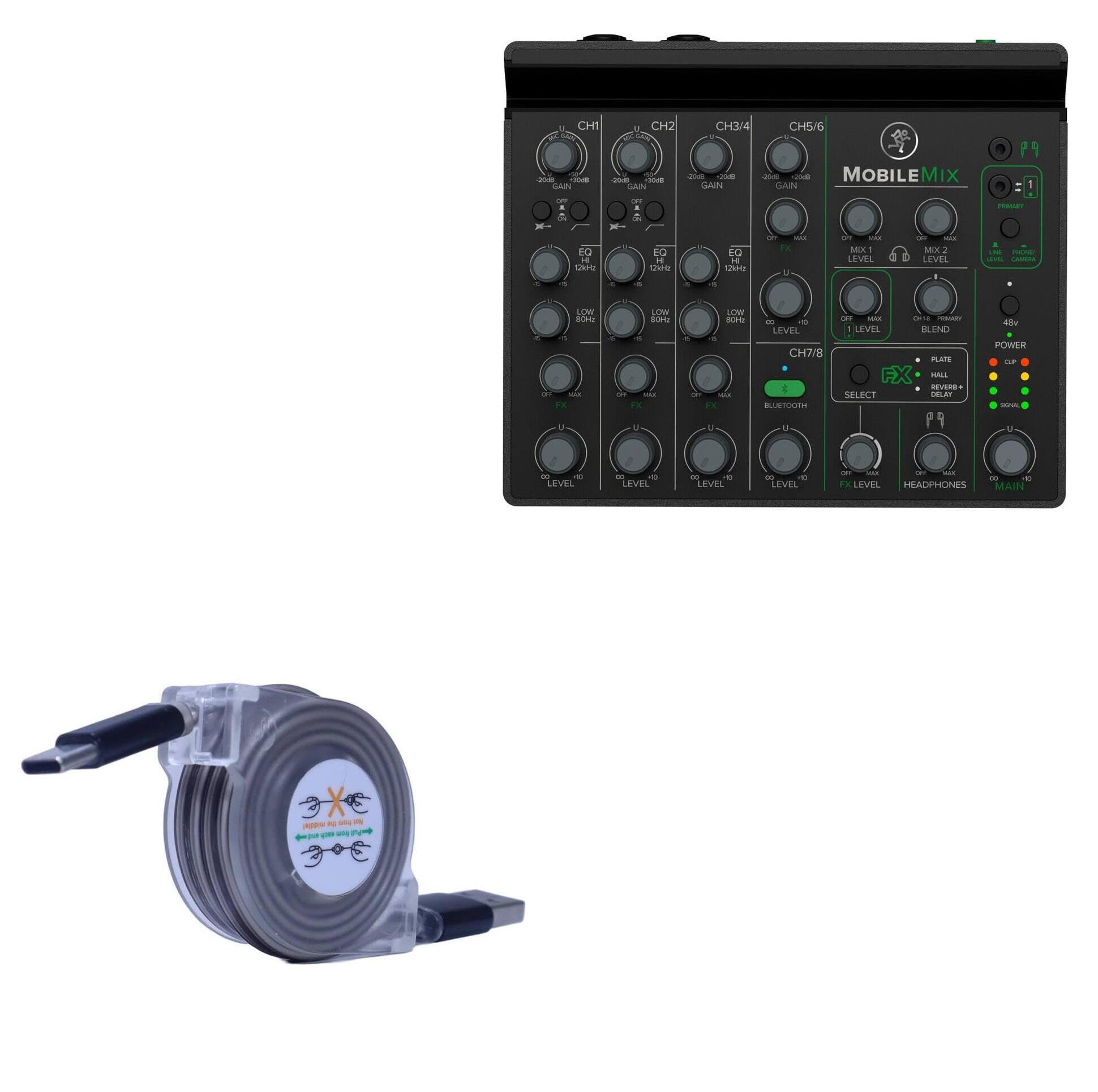 BoxWave Cable Compatible with Mackie MobileMix 8-Channel Live Sound and Streaming Mixer - miniSync - USB-A to USB Type-C, Retractable Cable 5 Pre-Set Lengths Avoid Tangles