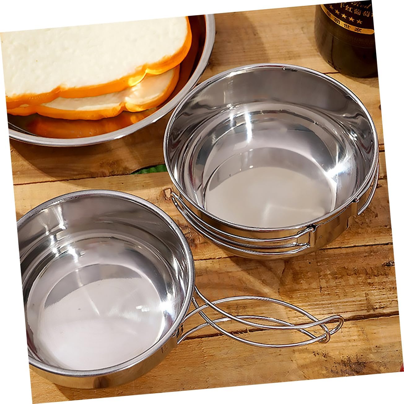 Hemoton Portable Folding Bowls Set Storage Bag Stainless Steel Bowls for Camping Hiking Outdoor Activities
