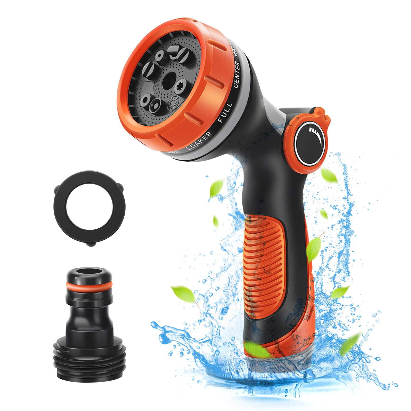 Cooyou Garden Hose Spray Gun, 10 Adjustable Patterns Hose Pipe Spray Gun with Thumb Control, Anti-Slip & Leak Proof High Pressure Spray Nozzle for Plant Watering, Car and Pet Washing,Orange