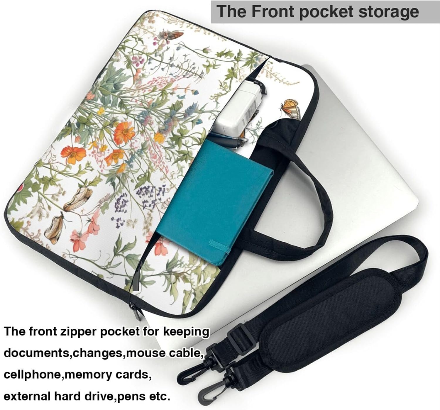 Laptop Bag Case Wildflowers Flower Leaves Butterfly Computer Messenger Shoulder Bag Laptop Sleeve Briefcase